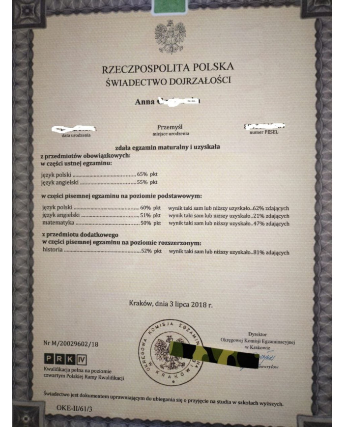 Kolekcjonerski dyplom maturalny