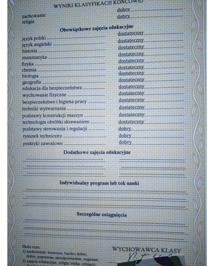 Kolekcjonerski dyplom ukończenia Polskiej szkoły średniej